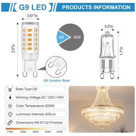 Ugvmn G9 LED Bulb Bi Pin Base 40W Halogen Equivalent Bulbs, 4W No Flicker 3000K Warm White T4 G9 LED Llight Bulbs for Chandelier, 360° Beam Angle, Non-dimmable for Home Lighting, 10 Pack