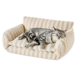 Hollypet Cat Bed Fluffy Plush Mutifuctional Double-Layer Soft Pet Couch Orthopedic Sofa Nest Beds for Small Cats and Dogs, Beige (21x15x8 inch)