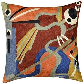 Kashmir Designs Kandinsky Modern Throw Pillows - Red Intuitive | Abstract Pillow | Modern Couch Pillow| Contemporary Pillows | Outdoor Pillow | Mid Century Chair Cushions | Handmade Wool Size 18x18