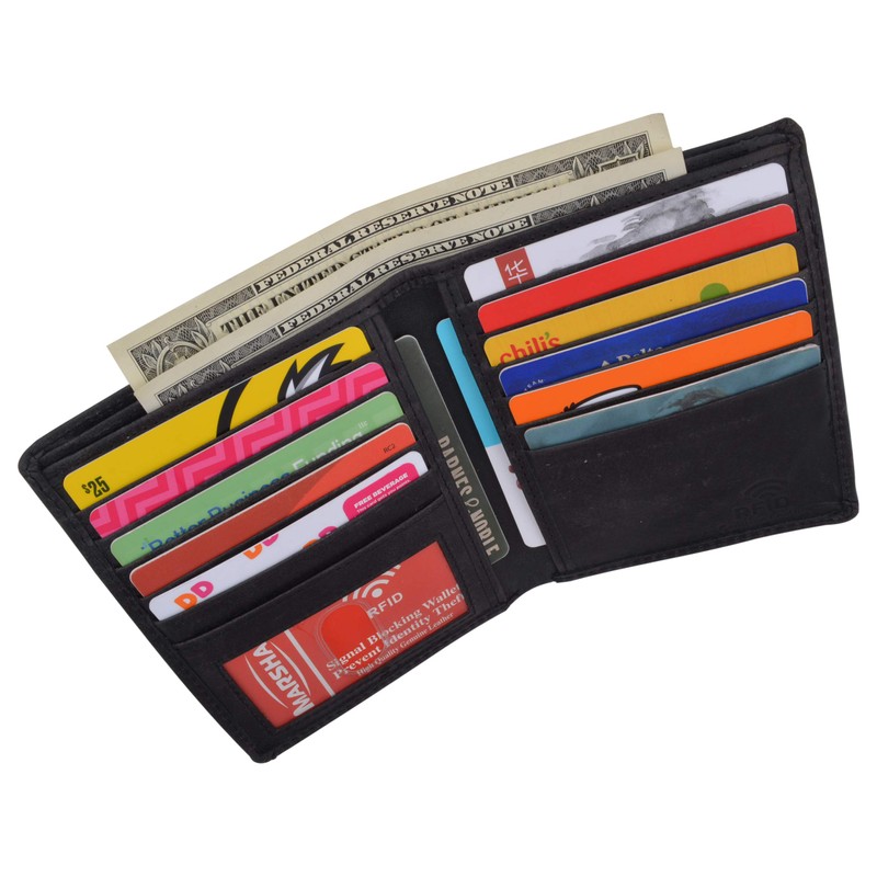MARSHAL Mens RFID Blocking Bifold Hipster Hunter Leather Euro Credit