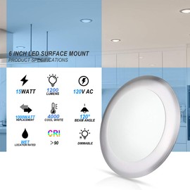 ECOELER 4Pack 6” Dimmable LED Disk Light Flush Mount Ceiling Fixture for Home Improved, Surface Mount or Recessed Light, Brushed Nickel Finish, 15W 4000K Cool White, Energy Star & UL-Listed Approved