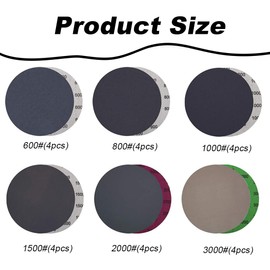 Pack of 24 Sandpaper 75 mm Velcro, Grit 600/800/1000/1500/2000/3000, Sanding Pads Round Without Hole Wet Dry Sanding Discs Random Orbital Sandpaper Set for Metal Wood