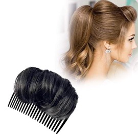 Invisible Fluffy Hair Pad, Bump Up Comb Clip Hair Bun, Bump It Up Volume Hair Base, Hair Thickening Fluffy Wig Hair Pads, Hair Base, Bump Styling Insert Tool, DIY (Black)