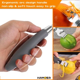 HAMOER Citrus Lemon Zester & Channel Knife Tool for Kitchen Bar, Stainless Steel Blade, Ergonomic Design, Wooden Handle & Rubber & Plastic Handle Set Tool