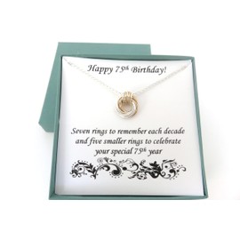 75th Birthday Gift for women, gold and silver necklace, (16 inches)