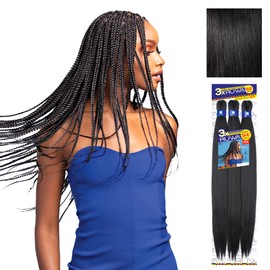 Sensationnel Ruwa prestretched braiding hair - 3x 54 inch water repellent kanekalon fast dry synthetic sports itch free (1 pack, 1 JETBLACK)