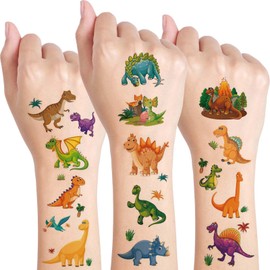 Qpout 10 Sheets Dinosaur Temporary Tattoos for Kids,Cute Dinosaur Stickers for Birthday Parties, Carnival Favors, Classroom Rewards for Boys and Girls