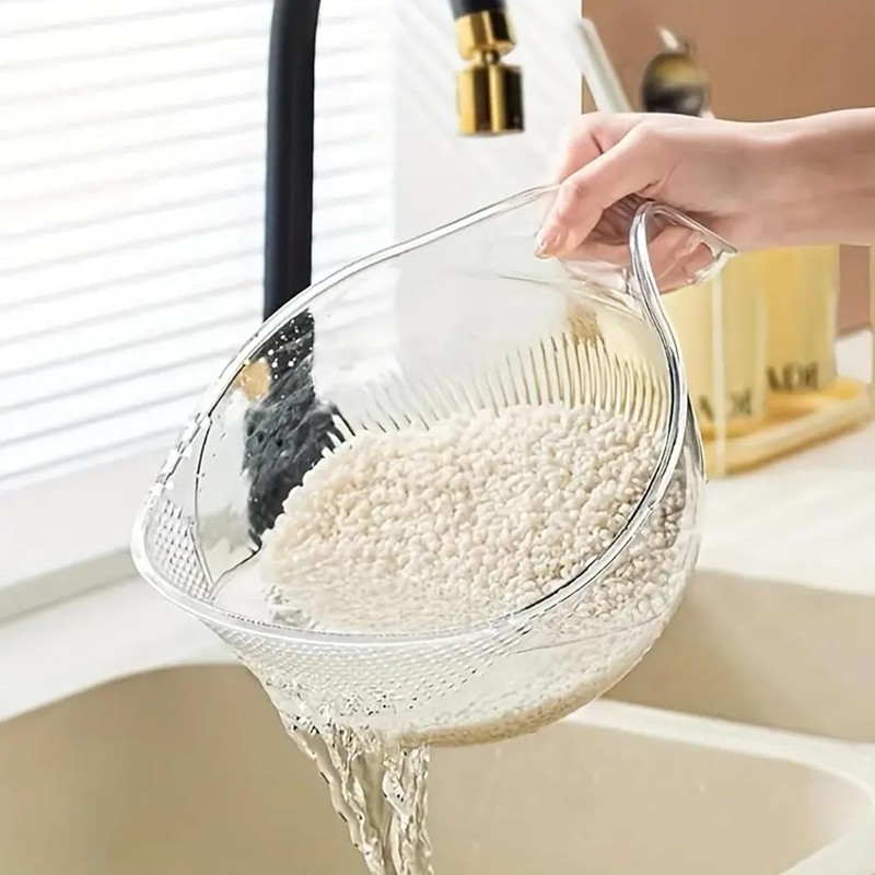 Colander Strainer Rice Washing Bowl(,Rice Washer Strainer Bowl, Plastic Washing
