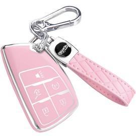Montague Key Fob Cover for Chevy Suburban, for GMC Yukon Denali Terrain, Soft TPU Key Case for Silverado Tahoe Equinox Traverse, for Buick Envision Remote Smart Key Holder（5 Buttons Pink）