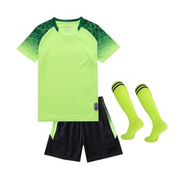 Hiheart Boys Soccer Set Football Team T-shirt and Shorts with Socks Green 9-10