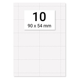 100 x Karteo® Inserts | Labelling Labels | Insert 160 g/m² | White High-Quality Perforated Paper for Durable Formats 90 x 54 mm on 10 Pieces DIN A4 Sheets for Self-Printing on Both Sides