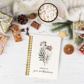 JKMBN Christian Bible Journaling Notebooks, Great Is Your Faithfulness Spiral Notebook, Christian Notebook Prayer Journal for Women, Scripture Hardcover Spiral Notebook College Ruled 5.5 x 8.3