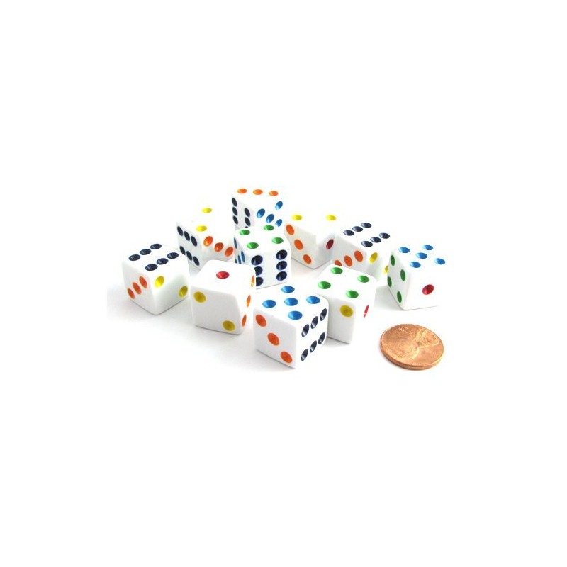 Set of 10 Six Sided D6 16mm Standard Dice White