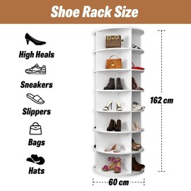 Mishukaze Rotating Shoe Rack 7 Tier Rotating Shoe Rack Freestanding 360° Rotating Shoe Handbag Display Organizer Easy to Assemble Space Saving Available, Suitable for Entryway Closet