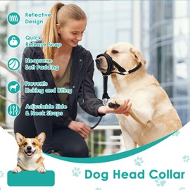 Dog Muzzle Large Breed, Adjustable No Pull Dogs Collar, Reflective Dog Head Collar with Padded Nose Band, Dog Mouth Guard Harnessfor Medium Large Pets (Black, L (Snout: 11.6"-14.8"))