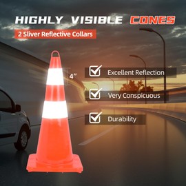 LFGUD Traffic Cones 28 inch, 12 Pcs Collapsible Traffic Safety Cones with Reflective Collars Black Base PVC Parking Cones Orange for Driving Training, Parking lot, Driveway