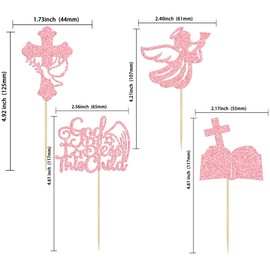 Paquete de 24 adornos para magdalenas de bautizo, diseño de Dios rosado, bendiga a este niño, decoración para tartas de primera comunión, para recién nacidos, baby shower, bautizo, decoración para fiestas