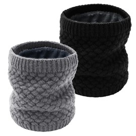 TATWOQ 2 Pcs Winter Neck Warmer Fleece Lined Knitted Neck Warmer Soft Mask Face Warmer Neck Gaiter for Women Mens Teens Windproof Gift(2, Black,Gray)