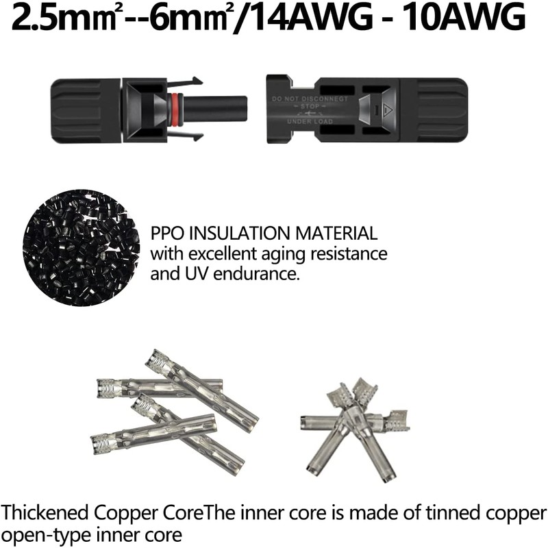 JUTOSU Solar Panel Cable Connector MC4 Connector Male / Female