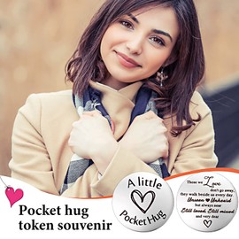 cobee Pocket Hug Token, Encouragement Long Distance Relationship Keepsake Stainless Stell Double Sided Inspirational Pocket Hug Token Gift with Leather Keychains for Family, Friends, Lovers(Style-F)