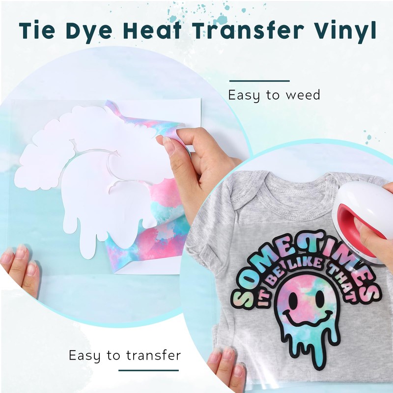 HTVSTD Tie Dye HTV Heat Transfer Vinyl 16pcs 12×10in Iron