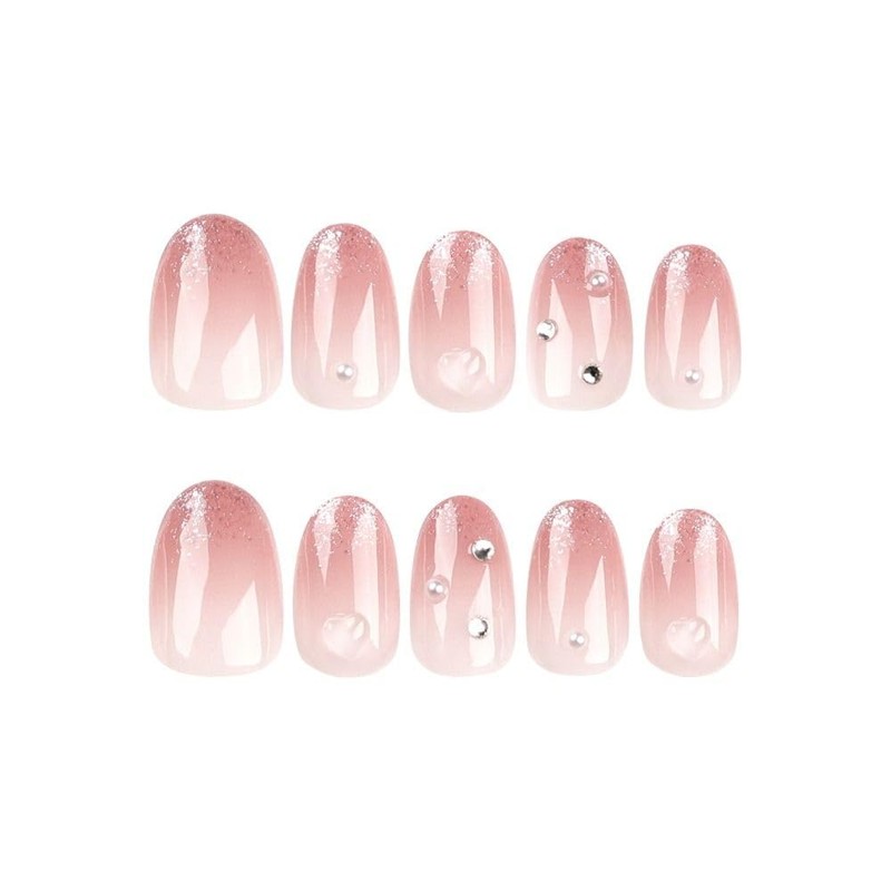 24pcs Short Oval False Nail French Gradient Pink Press On