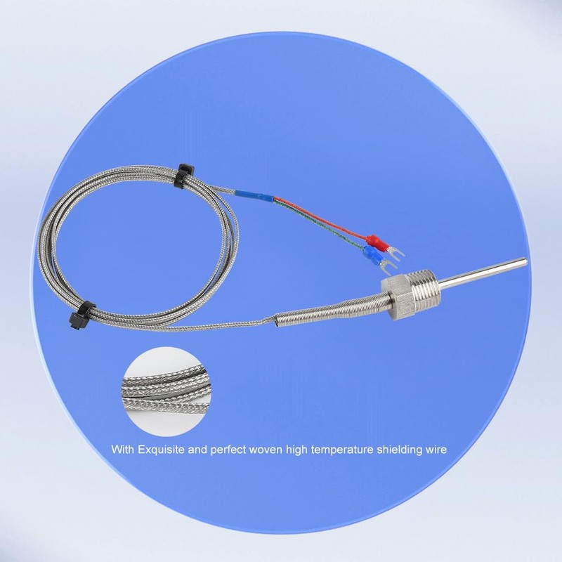 CGELE K-Type Thermocouple Temperature Sensors NPT 1/2"(5×50MM)0~600℃，2M/6.6Ft Wire Probe Length
