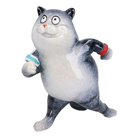 AB Tools Grey Fat Cat Running Jogging Ornament Statue Garden House Decor Resin Home
