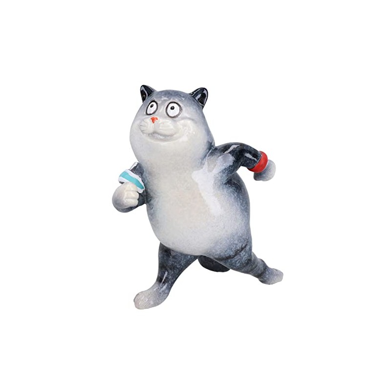 AB Tools Grey Fat Cat Running Jogging Ornament Statue Garden