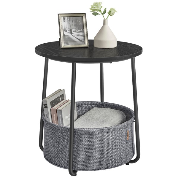 VASAGLE Small Round Side End Table, Modern Nightstand with Fabric