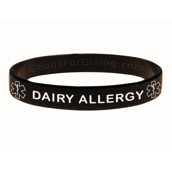 Dairy Allergy ID Bracelet Wristband - Black - 6 Inches