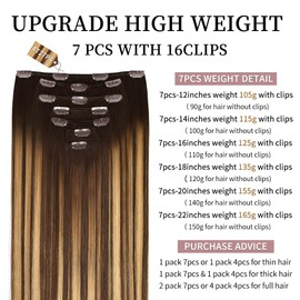 16 Inch Clip-in Hair Extensions Remy Human Hair for Women - Soft Handmade Real Human Hair Clip in Extensions, Straight, Thick, 125g 7pcs #(4T27) P4 Color