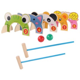TOYANDONA Children Croquet Set Jungle Animal Croquet Game Set Classic Outdoor Lawn and Party Game Parent- Child Interactive Toy for Kids 2 Player Sets