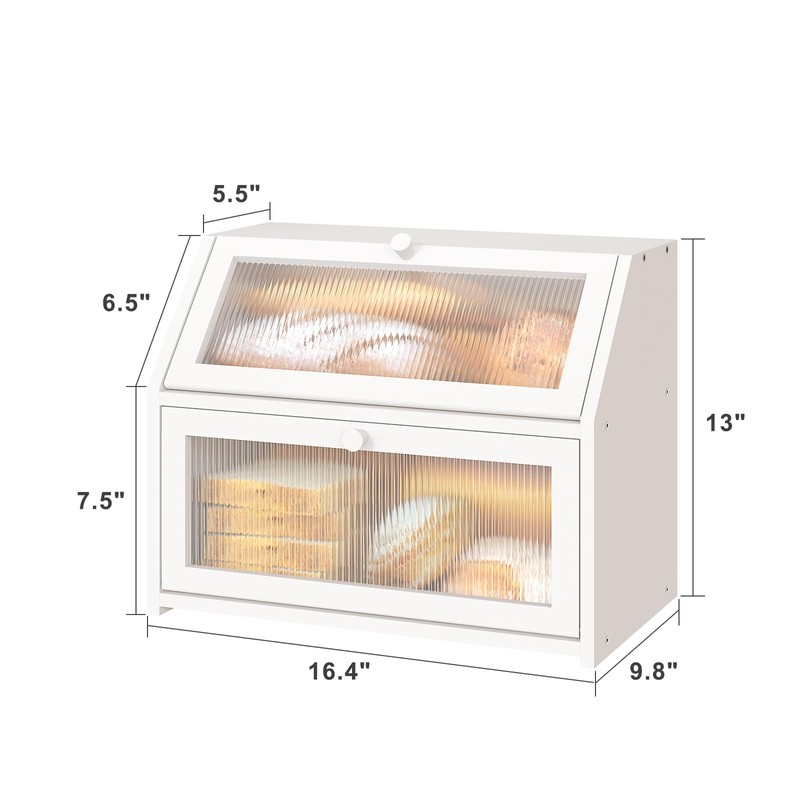 Vriccc White Bread Box for Kitchen Counter, Large Bamboo Wood
