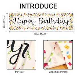 Table Runner Birthday Table Runner Birthday White Linen Table Runner 40 x 140 cm Happy Birthday Table Runner Celebrations Birthday Party Table Decoration with Colourful Flashing Shredded Pieces
