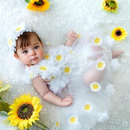 Ylsteed Newborn Photography Outfits Girl Newborn Photography Props Flower Daisy Newborn Infant Photo Shoot Outfits with Headband Girls Newborn Girl Photoshoot Outfits （White 0-1M）