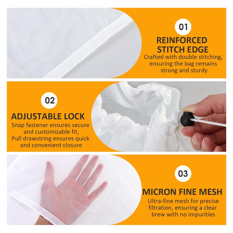 3PCS Brew Bags Reusable 46x40cm, Straining Bag with Fine Mesh