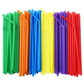 ALINK 200-Pack Flexible Drinking Straws, Assorted Colors Plastic Disposable Bendy Straws - 7.75" x 0.23"