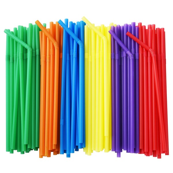 ALINK 200-Pack Flexible Drinking Straws, Assorted Colors Plastic Disposable Bendy