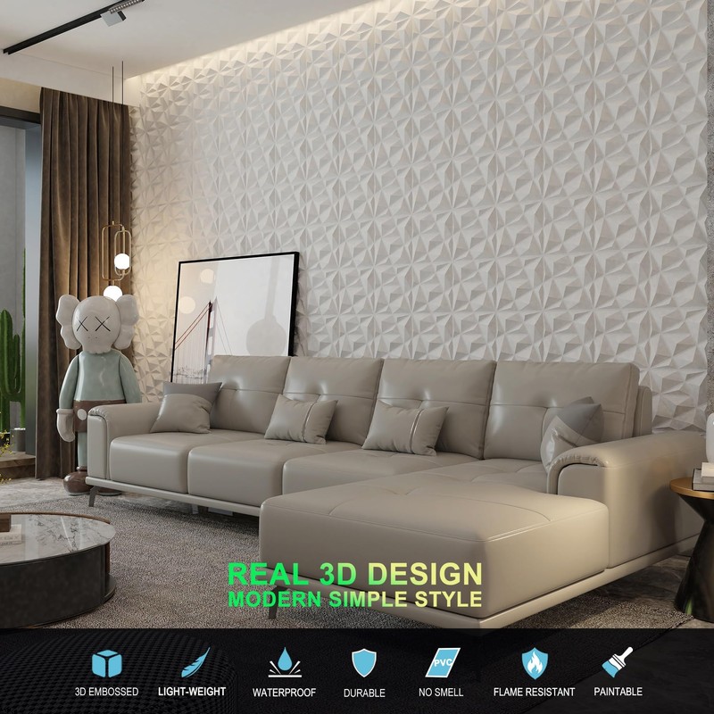 MIX3D 33 Pack 3D Wall Panels, Modern Diamond Textured Design