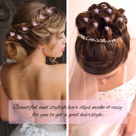 YISSION 40 Pcs Mini Rhinestone Butterfly Hair Clips Cute Pink Hair Pins Small Decorative Hair Clips Wedding Hair Barrettes Bridal Hair Accessories for Girls Women