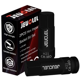 JEUCLEL 2Pcs 21mm Hex Impact Bit Socket, H21 1/2-Inch Impact Drive Allen Socket, Cr-Mo Steel Lengthen Hex Screwdriver Adapter for Electric Ratchet Wrenches Fastening Screws