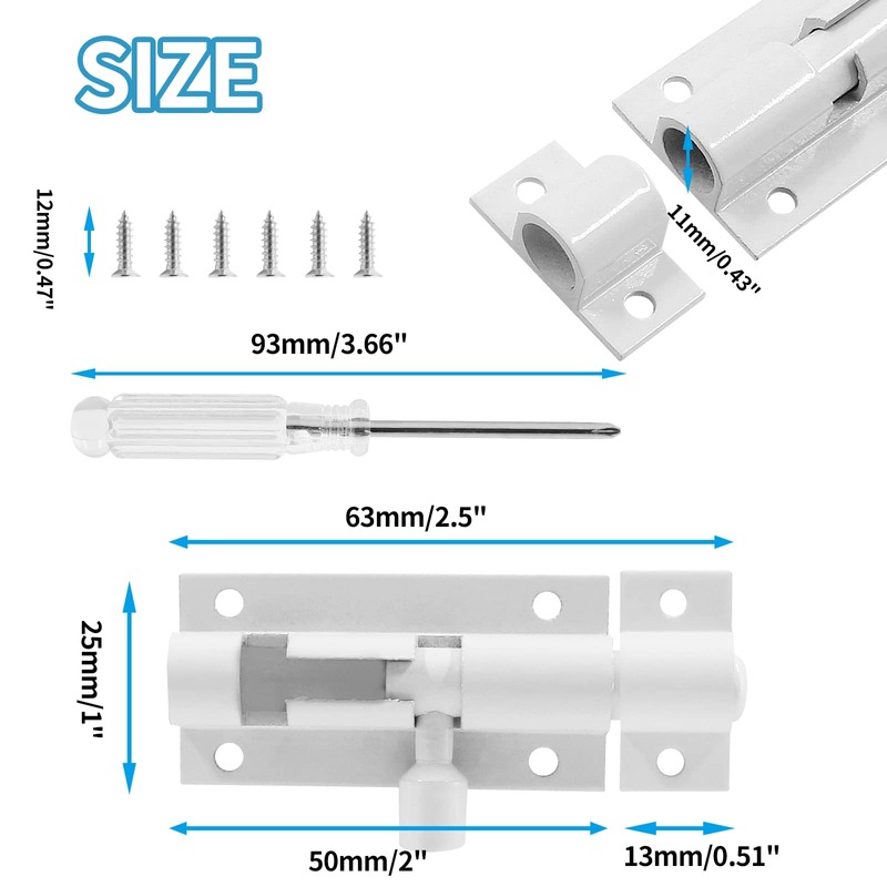 Biaungdo 6 Pcs Slide Bolt Latch Lock, 2 Inch Small