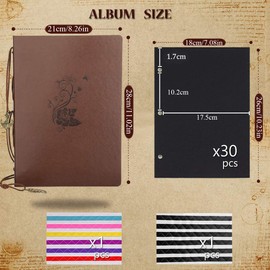 Scrapbook Photo Album, AIOR Leather Scrapbook Album 11x 8.3 Inches 60 Black Pages, DIY Memory Book Vintage Guest Book Family Album Scrap Book for Anniversary Birthday Gifts, Peony