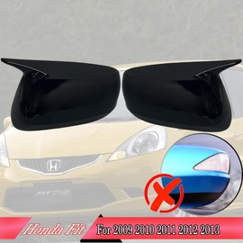 MUXEE Side Mirror Cover,for Honda Fit 2009 2010 2011 2012 2013，2PCS Horned Turn Signal housing Cover Sets car Accessories -Bright Black（Without Turn Signal Cutout）