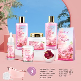 Mother's Day Gifts for Mom bath Gifts for Her Rose scents Mother Gift Bath Set for Women, Luxury Home Spa Kit Rose Bath Gift Basket, Includes Scents Lotion, Bath Bomb, Spa salts, Christmas Gift