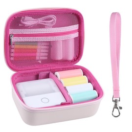 Carrying Case for Print Pods Mini Printer, Portable Mini Thermal Sticker Maker Travel Bag with Mesh Pocket, Bluetooth Label Printer Protective Storage Holder for Printing Paper & Accessories (Pink)