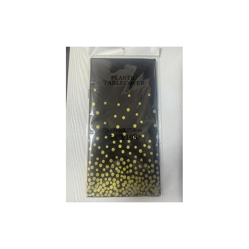 Black/Gold Polka Dot Disposable Tablecloth, Party Decoration