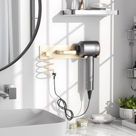 Lumclaw Hair Dryer Holder Wall Mount, Aluminum Hair Tool Organizer with Self Adhesive and Drilling Install Options, Flat Iron/Curling Iron/Straightener Holder for Bathroom