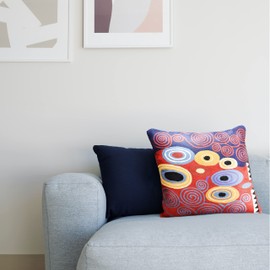 Klimt Red Throw Pillow Cover Reds Navy Modern Accent Pillowcase Decorative Abstract Throw Pillows Modern Boho Pillow Farmhouse Chair Cushions Hand Embroidered Sofa Cushion Wool Size 18x18